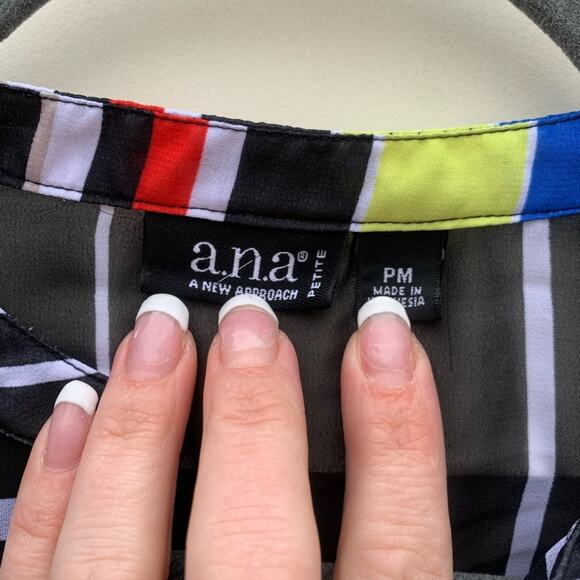a.n.a. striped rainbow sheer blouse Petite Medium - Picture 3 of 3